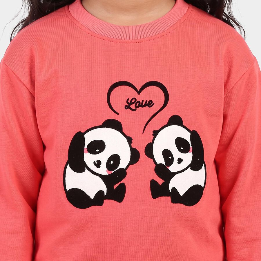 Girls' Coral Crew Neck Graphic Print Sweatshirt, मूँगा (कोरल), large