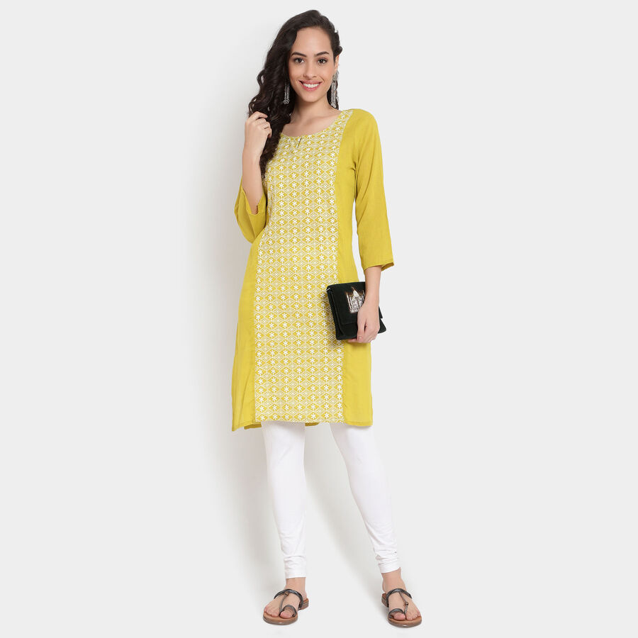 Cotton 3/4Th Sleeves Straight Kurta, Light Green, large image number null