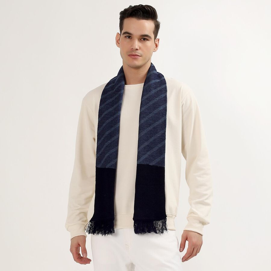 Men's Deep Navy Blue Acrylic Textured Muffler, Navy Blue, large image number null