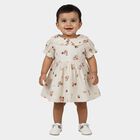 Girls' Cream Floral Print Puff Sleeve Frock, White, small