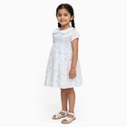 Girls' White Floral Smocked Cotton Frock, Off White, small image number null