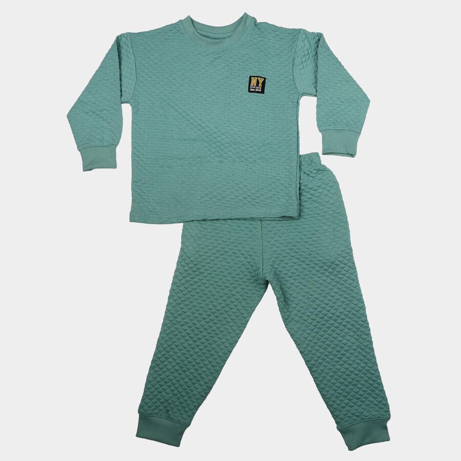 Boys Mint Green Crew Neck Textured Baba Suit, हल्का हरा, large