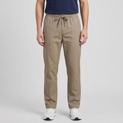 Men's Olive Green Slim Fit Drawstring Chino Trousers