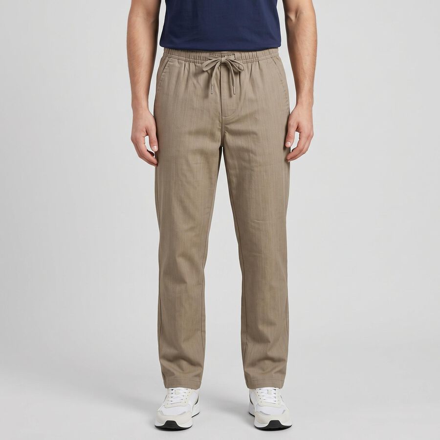 Men's Olive Green Slim Fit Drawstring Chino Trousers, Light Green, large