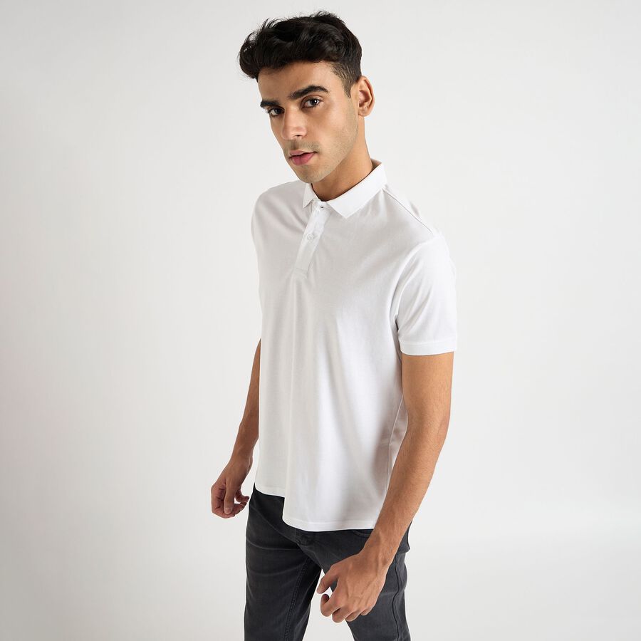 Men's 100% Cotton Collared Half Sleeves T-Shirt, सफ़ेद, large image number null