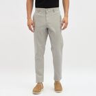Men's Light Grey Slim Fit Flat-Front Casual Trousers, Light Grey, small image number null