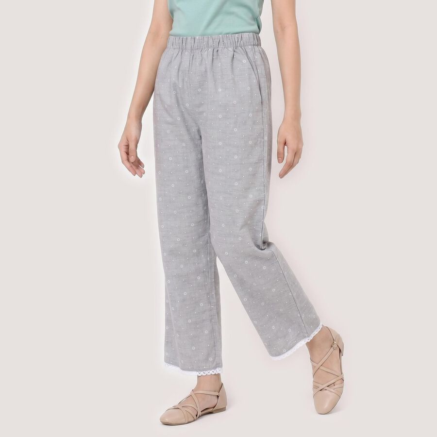 Women's Grey Regular Fit Printed Palazzos, Light Grey, large