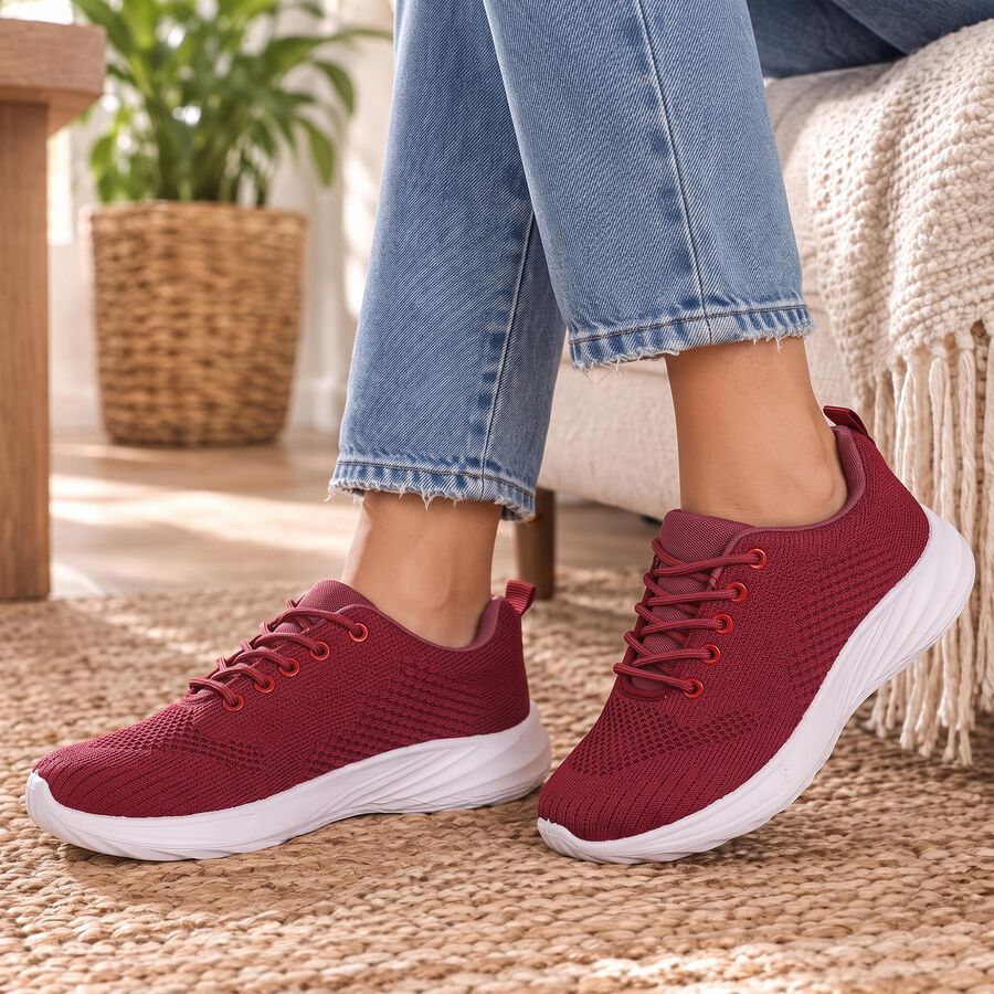Girls' Pink Lace-Up Sneakers, Pink, large