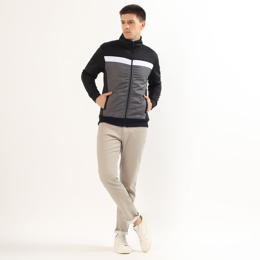 Men's Black and Grey High Neck Casual Sweatshirt, Dark Grey, large image number null