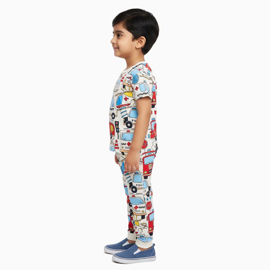 Boys' 100% Cotton Night Suit, सफ़ेद, large image number null