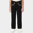 Girls Black Straight Fit Embroidered Jeans, काला, small