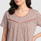 Women Grey Round Neck A-Line Nighty, Light Grey, small
