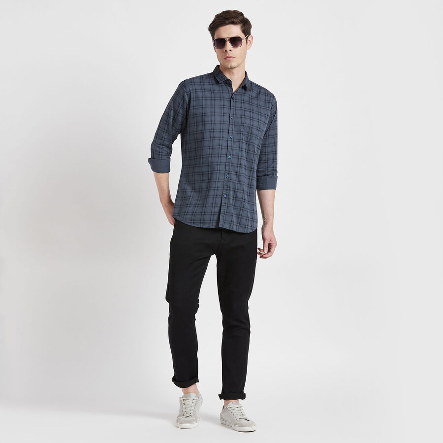 Cotton Checks Casual Shirt, Dark Grey, large image number null