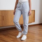 Girls' Light Blue Jogger Fit Typographic Print Winter Pyjama, हल्का नीला, small