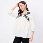 Women's Eggshell White Cotton Notch Neck Floral Printed Kurti, White, small