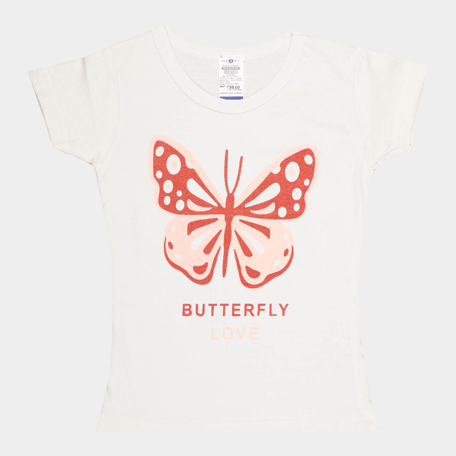 Girls Cotton T-Shirt, Off White, large image number null