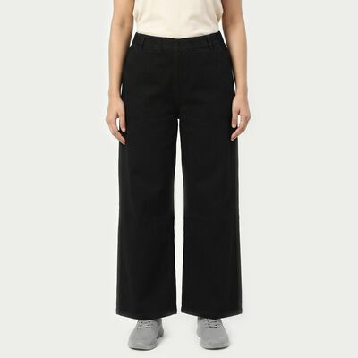 Women's Black Wide Leg Solid Jeans