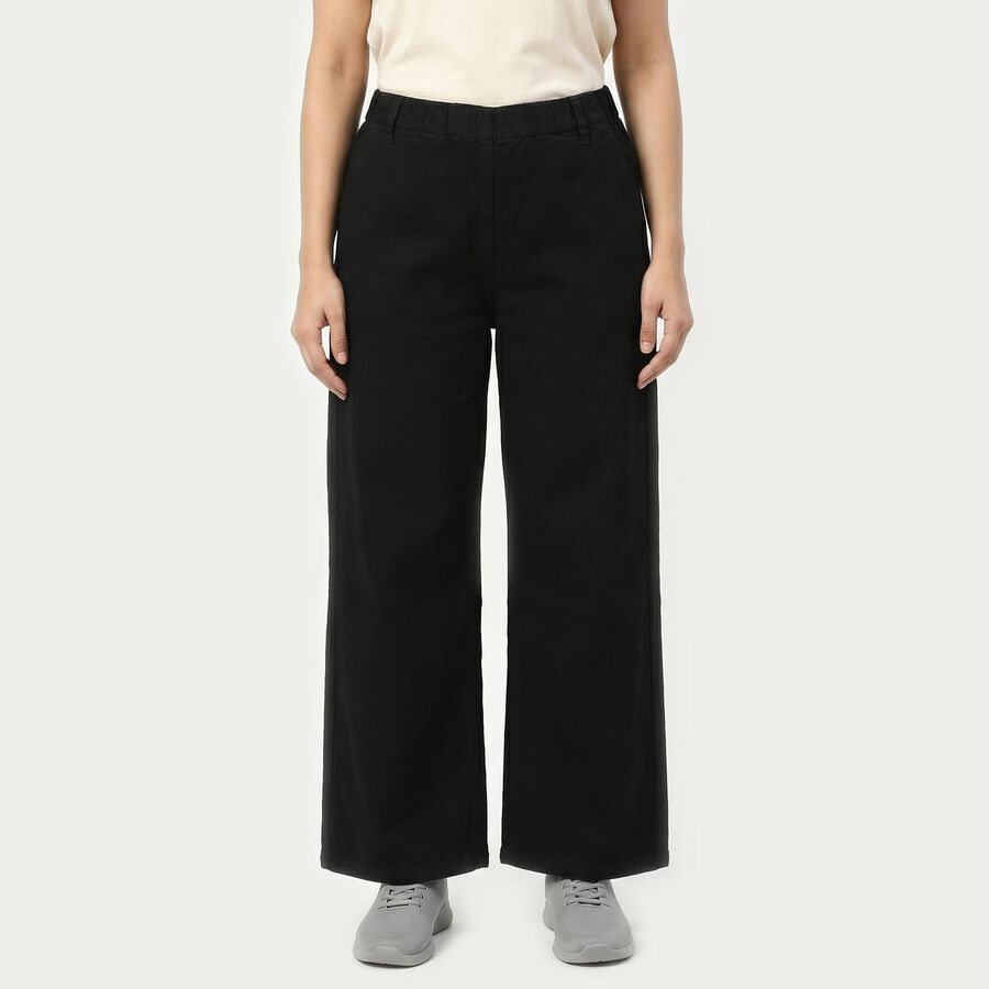 Women's Black Wide Leg Solid Jeans, Black, large
