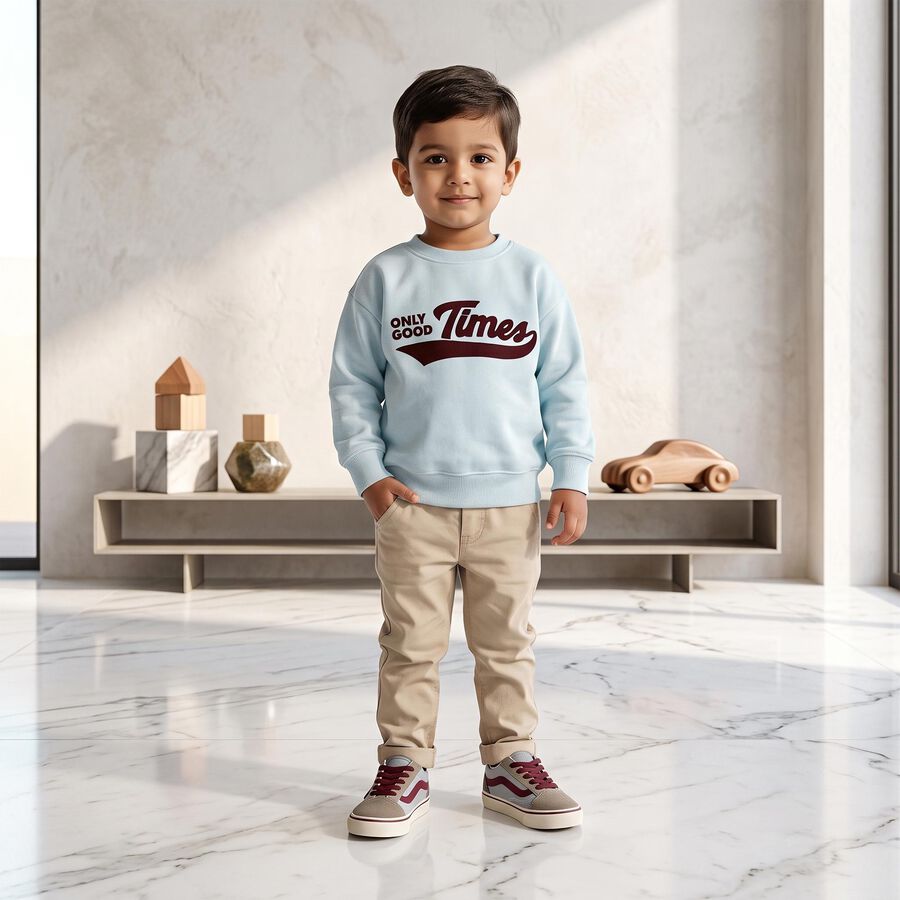 Boys' Light Blue Crew Neck Pullover Sweatshirt, हल्का नीला, large
