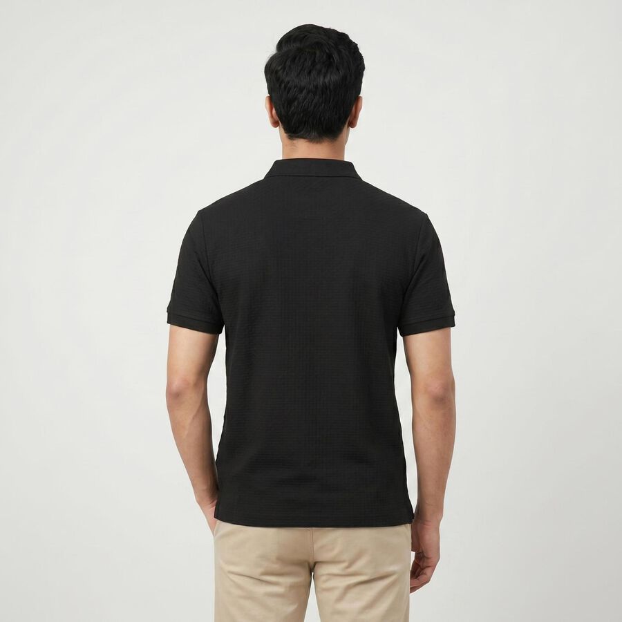 Men's Black Collared Neck Casual T-Shirt, Black, large