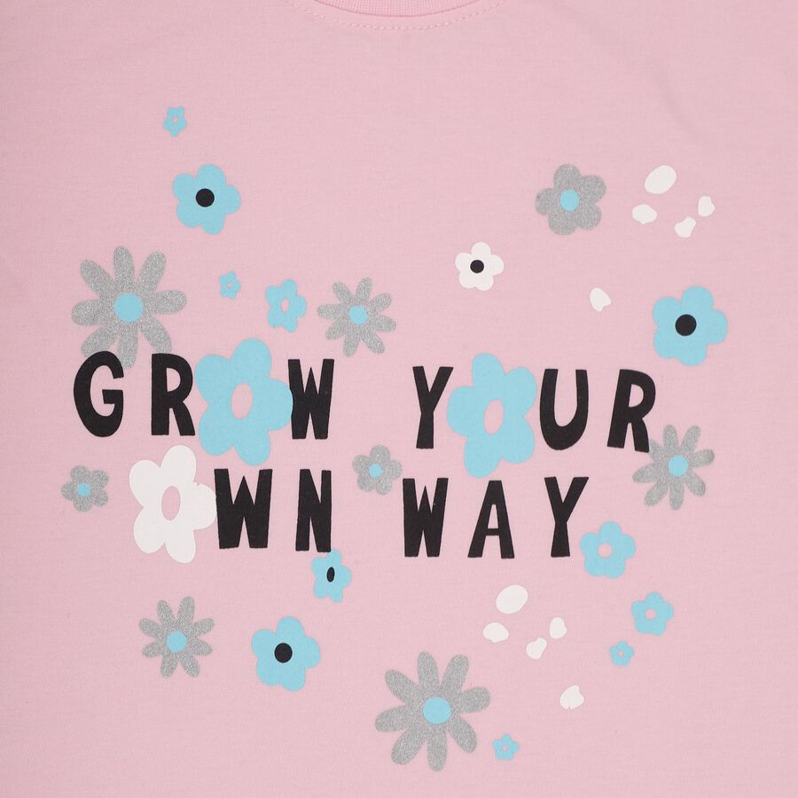 Girls' Light Pink Round Neck Casual Top, Light Pink, large image number null