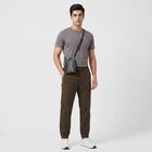 Men's Olive Green Slim Fit Jogger Trousers, ओलिव, small