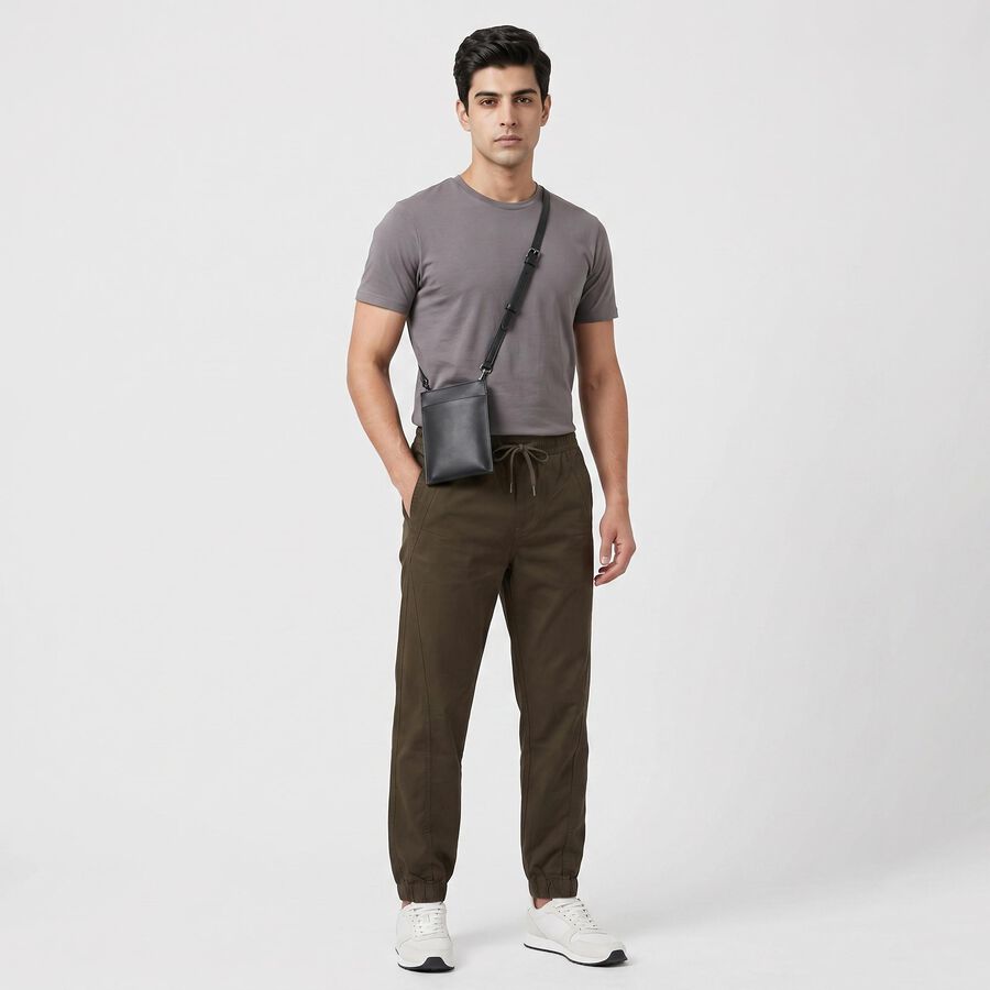 Men's Olive Green Slim Fit Jogger Trousers, ओलिव, large