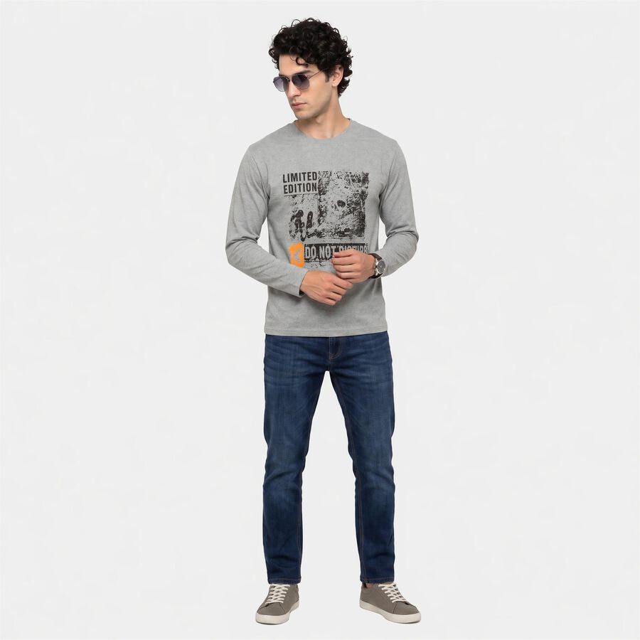 Men Light Grey Crew Neck Regular T-Shirt, हल्का ग्रे, large