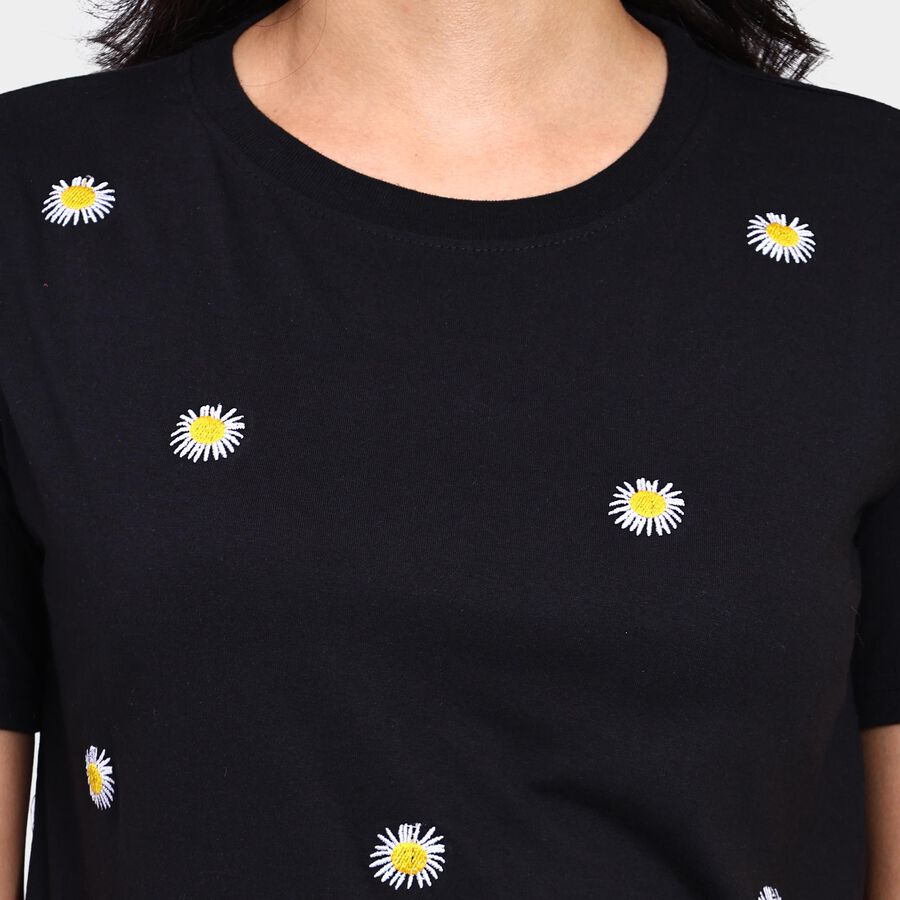 Ladies' Round Neck T-Shirt , काला, large image number null