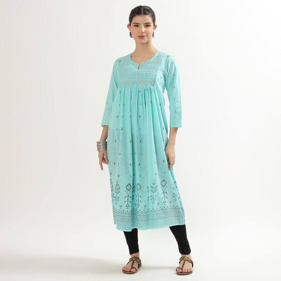 Ladies' 100% Cotton Kurta , Aqua, large image number null