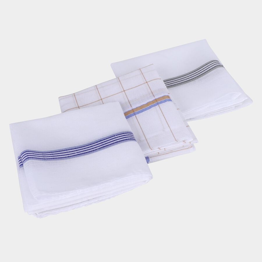 Men's White Checked Pack of 3 Handkerchief, गहरा पीला, large