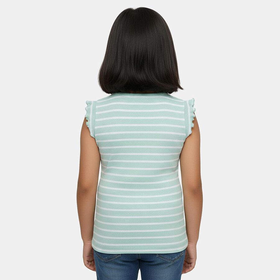 Girls' Mint Round Neck Casual T-Shirt, Light Green, large