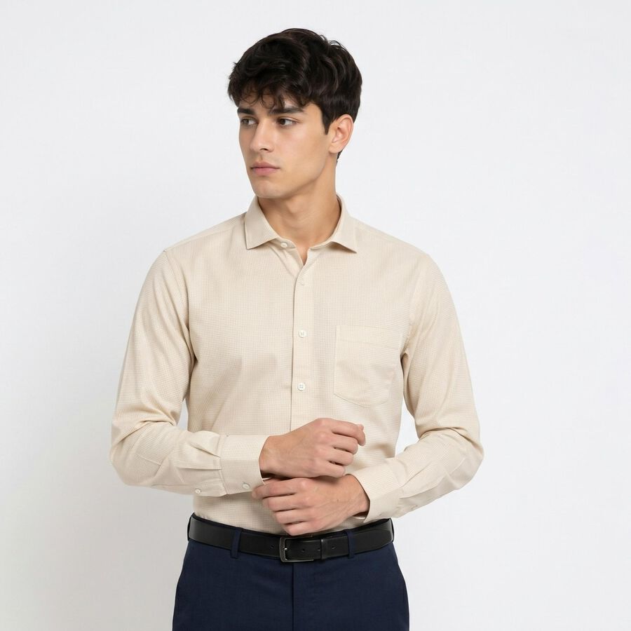 Men's Beige Regular Fit Formal Shirt, Beige, large