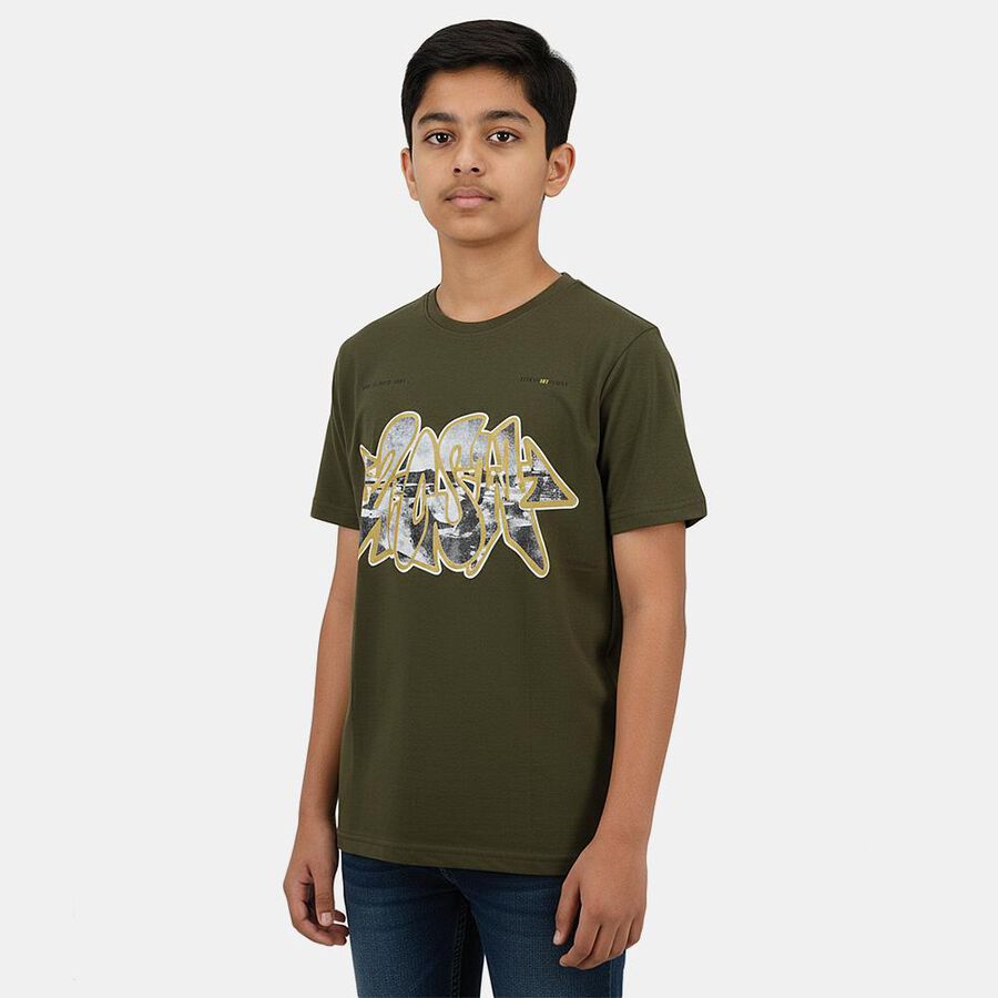 Boys' Half Sleeves T-Shirt, ओलिव, large