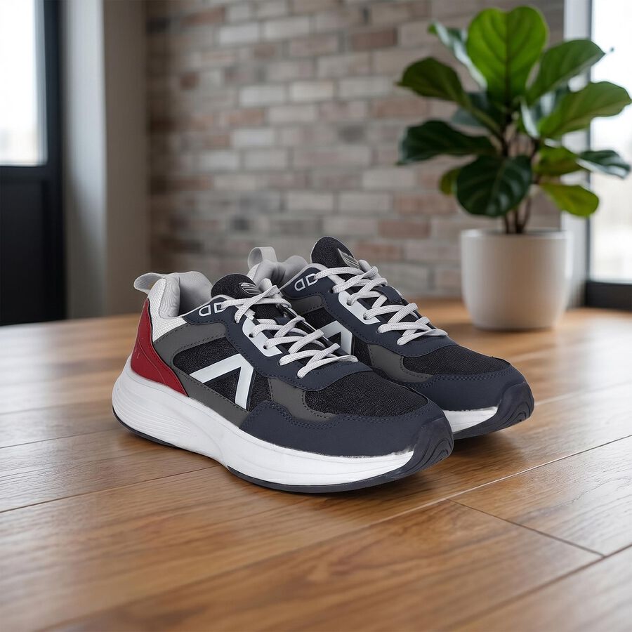 Men's Navy Blue Lace-Up Sneakers, Navy Blue, large