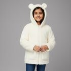 Girls' White Hooded Casual Jacket, Off White, small image number null