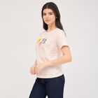 Women's Light Pink Cotton Round Neck Embellished T-Shirt, Light Pink, small