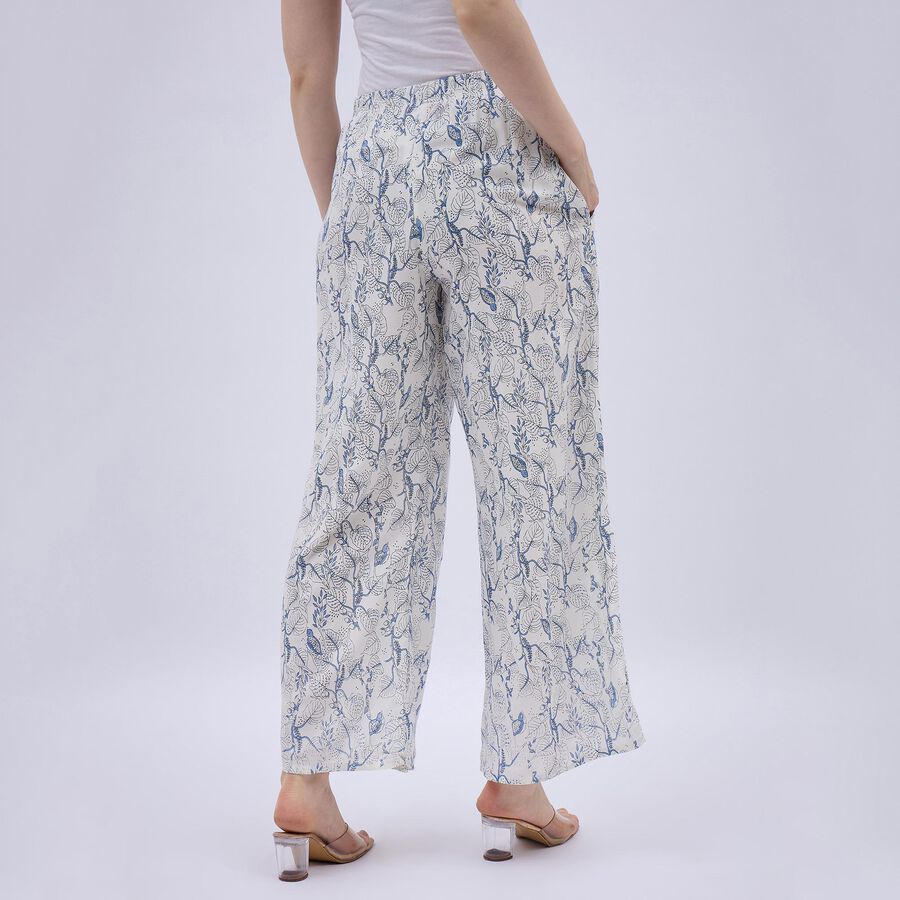 Women's White and Blue Floral Wide-Leg Palazzos, हल्का नीला, large image number null