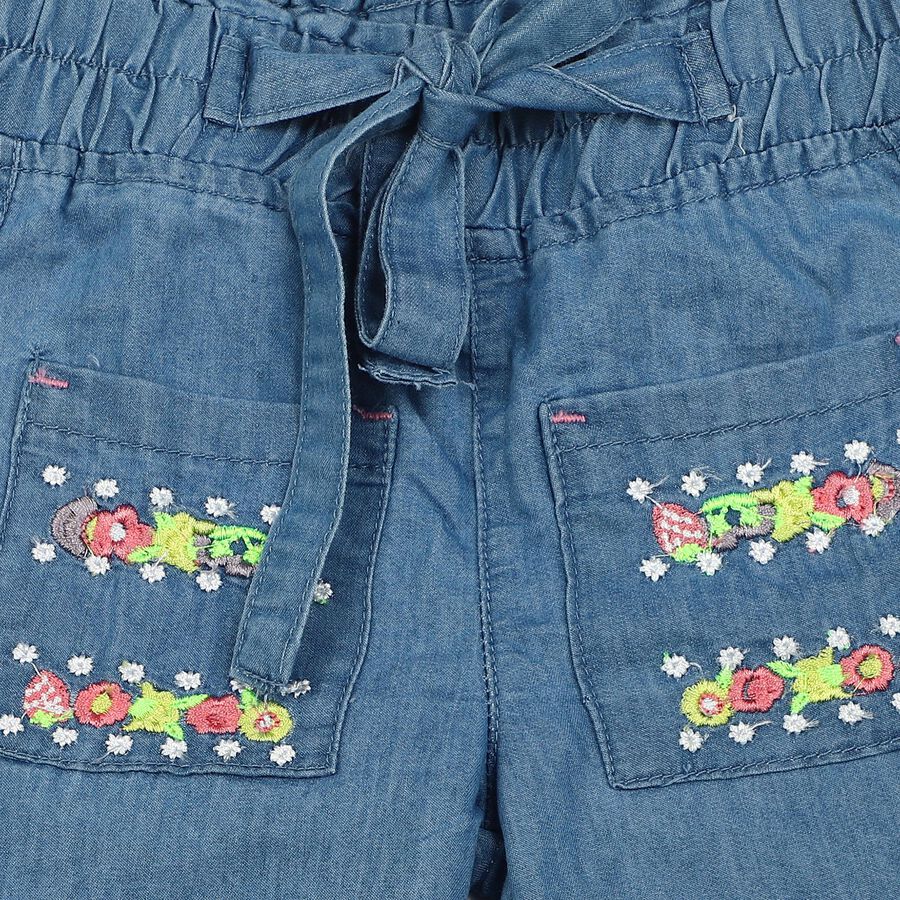 Girls Light Blue Jogger Fit Embroidered Jeans, Mid Blue, large