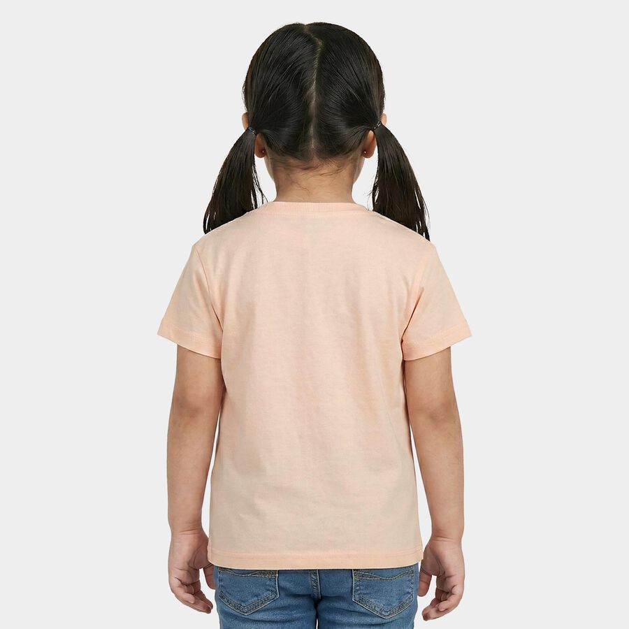 Girls Light Pink Cotton Round Neck Casual T-Shirt, Light Pink, large