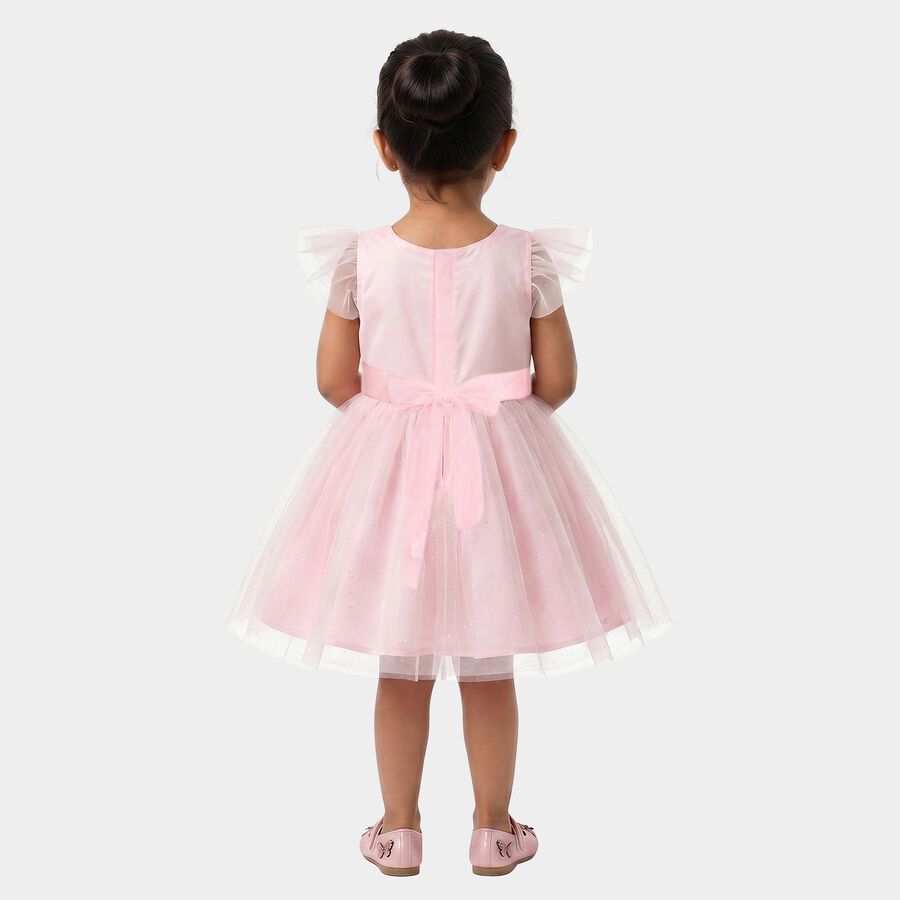 Girls Pink Fit and Flare Butterfly Applique Party Wear Frock, गुलाबी, large