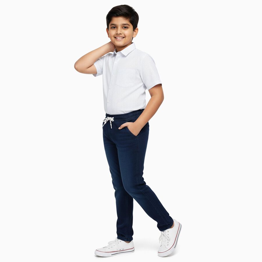 Boys' Dark Blue Straight Fit Elastic Waist Jeans, Dark Blue, large image number null