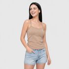 Women's Brown Cotton Scoop Neck Camisole Slip, Brown, small