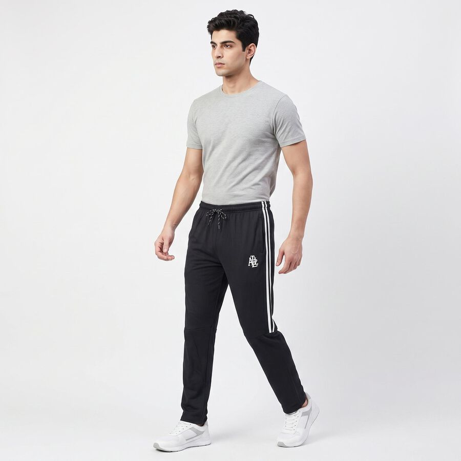 Men's Navy Blue Regular Fit Side-Striped Track Pants, Navy Blue, large