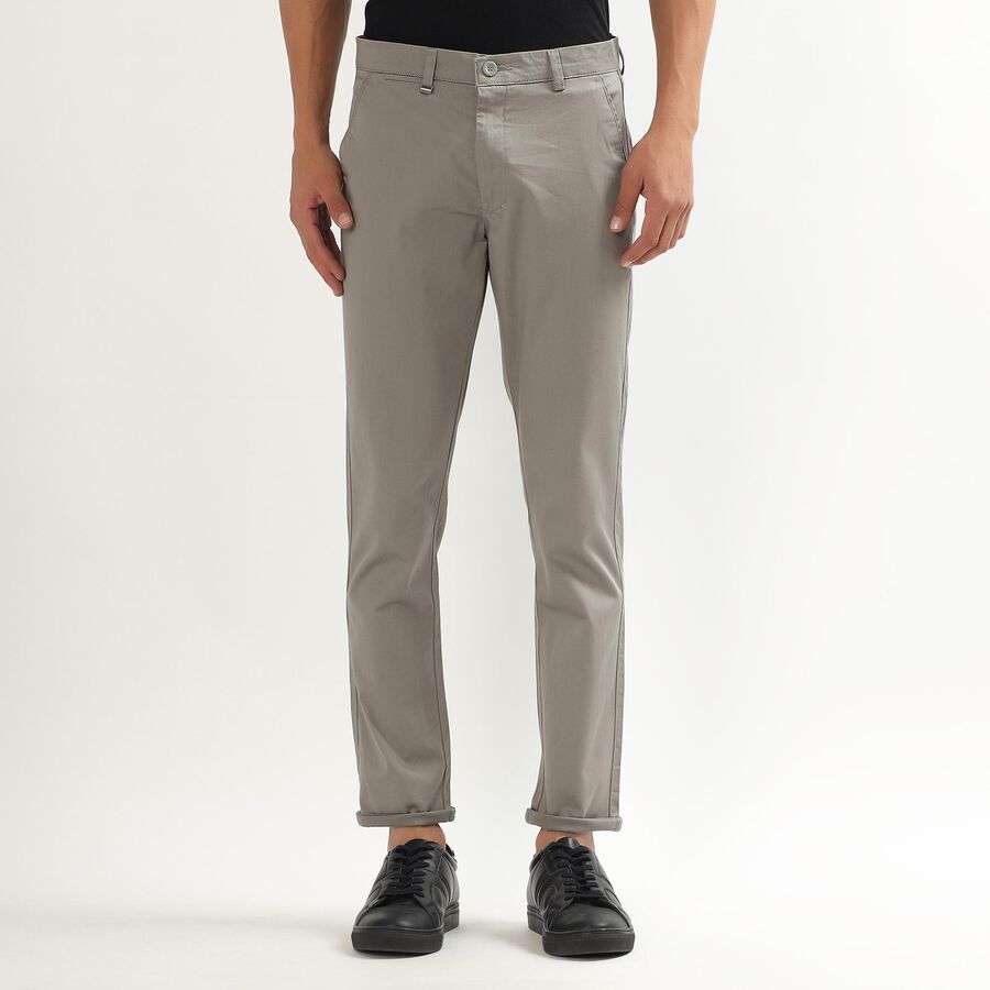 Unisex Muted Charcoal Black Skinny Fit Cross Pocket Casual Trousers, हल्का ग्रे, large image number null