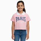 Girls Light Pink Cotton Polo Neck Graphic T-Shirt, हल्का गुलाबी, small image number null