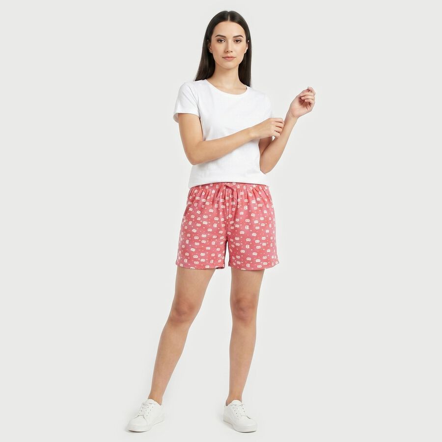 Women's Pink Regular Fit Printed Lounge Shorts, गुलाबी, large