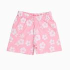 Girls' Soft Pink Floral Cotton Blend Shorts, गुलाबी, small