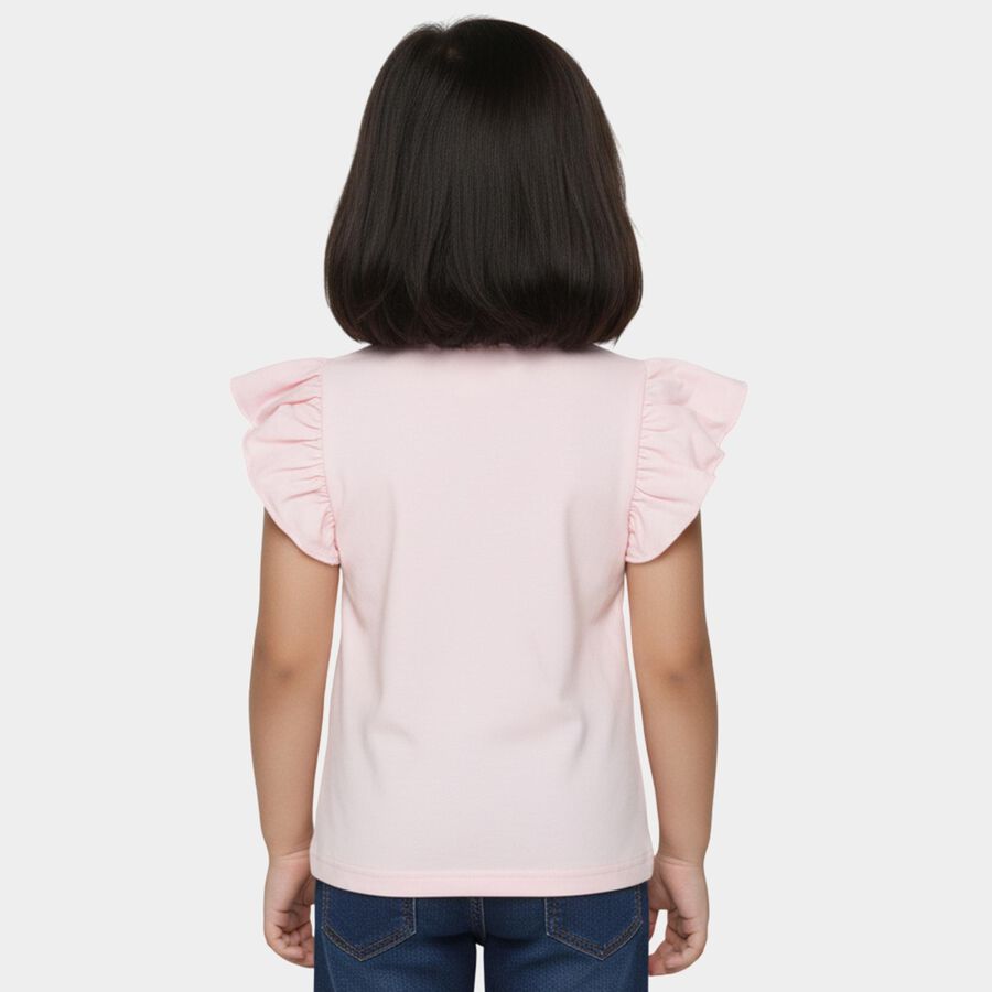 Girls Pink Cotton Round Neck Romantic T-Shirt, हल्का गुलाबी, large