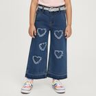 Girls' Dark Indigo Wide Leg Heart Patch Jeans, Mid Blue, small image number null